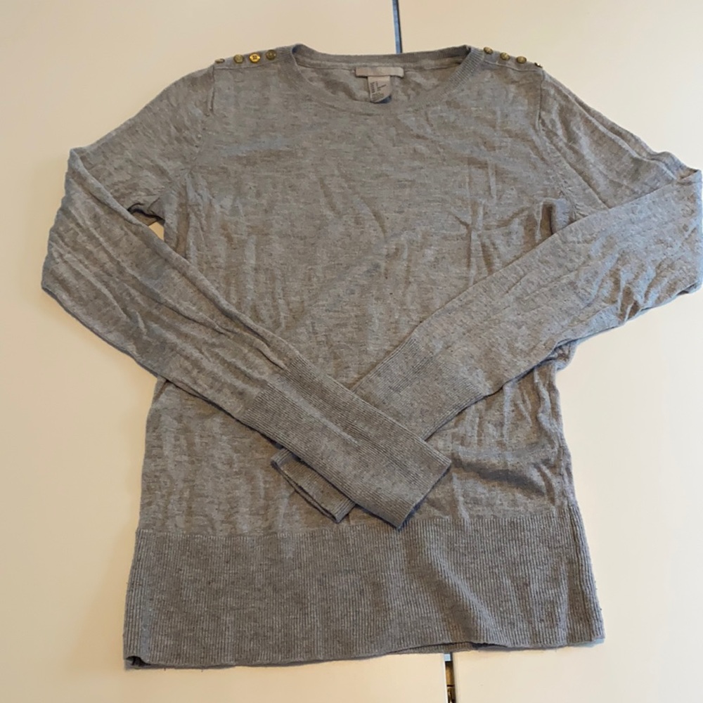 H&M Gray Light Sweater with Gold Button Shoulder Details